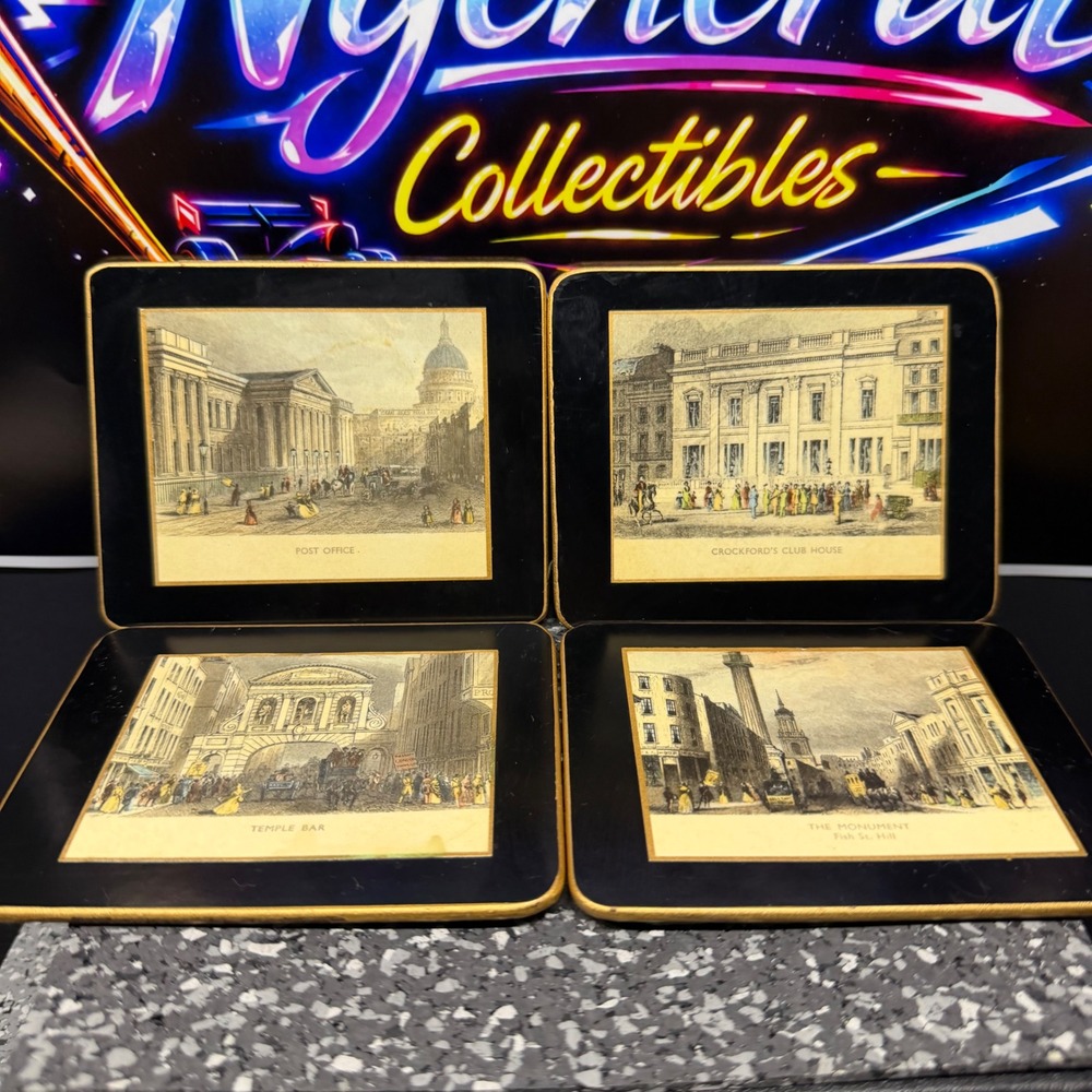 Lady Clare London Landmarks Coaster Set of 4 Vintage Made in England Gold Gilded